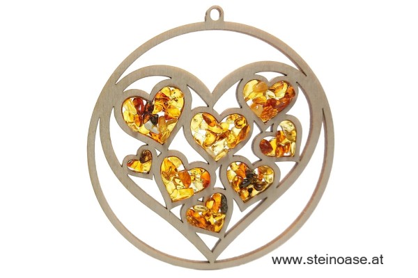 Fensterbild Suncatcher Bernstein - HERZEN in HERZ Ø 11cm